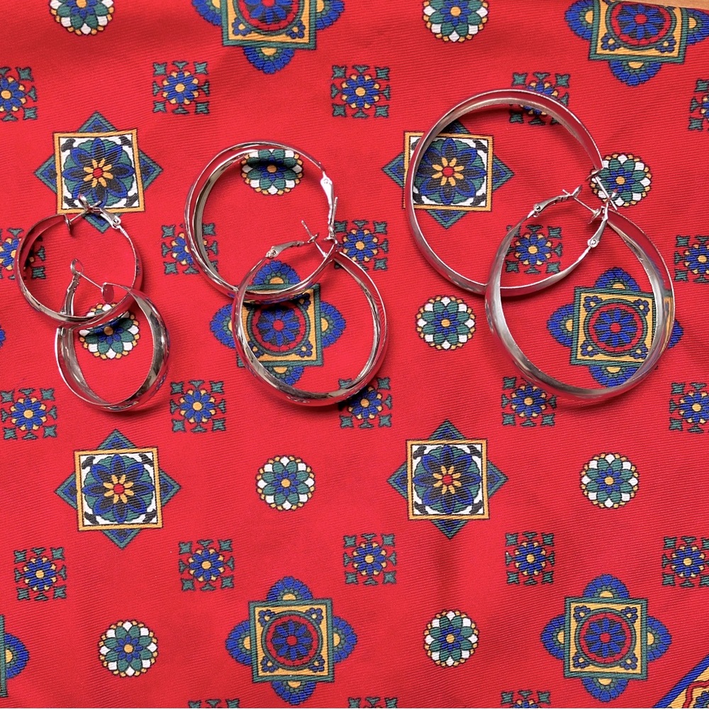 Set of 3 Silver Hoop Earrings